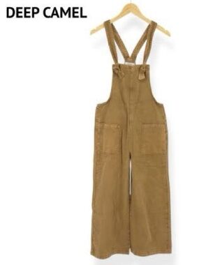 Zenana Outfitters Deep Camel Wide-Leg Suspender Jumpsuit